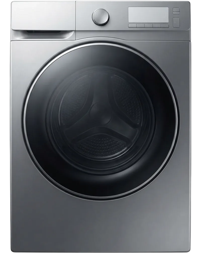 Stainless steel front-load tumble dryer with a large glass door, serviced by Bodewell Appliance Repair